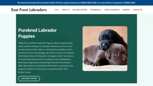 A screenshot of Eastfrontlabradorshome.com