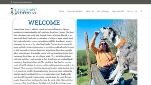 A screenshot of Elegantgreatdanes.com