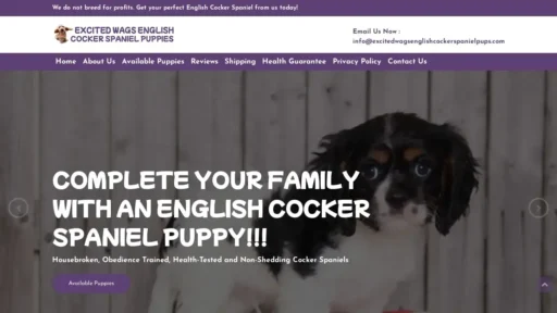 A screenshot of Excitedwagsenglishcockerspanielpups.com