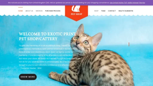 A screenshot of Exoticprintcattery.com
