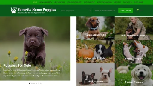 A screenshot of Favoritehomepuppies.com
