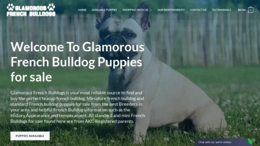 A screenshot of Glamorousfrenchbulldogs.com