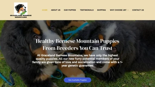 A screenshot of Gracelandbernesemountains.com