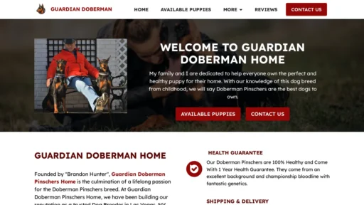 A screenshot of Guardiandobermanpinscherhome.com