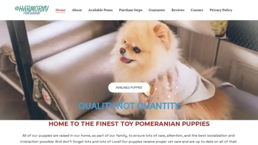 A screenshot of Harmonypompups.com