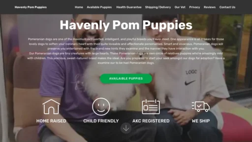 A screenshot of Havenlypompuppies.com