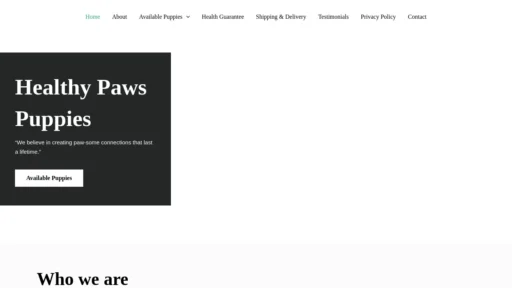 A screenshot of Healthypawspuppies.com
