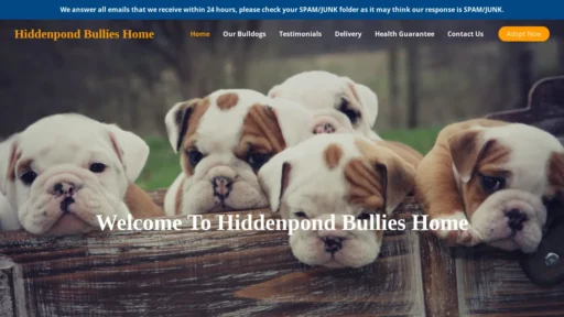 A screenshot of Hiddenpondbullieshome.com