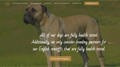 A screenshot of Jamesfamilymastiffpuppiesforadoptionandrehoming.com
