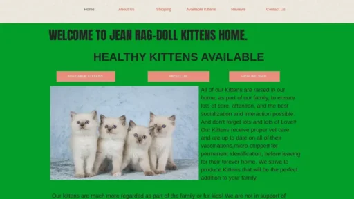 A screenshot of Jeanragdollkittenshome.com