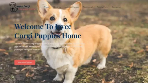 A screenshot of Joycecorgipuppieshome.com
