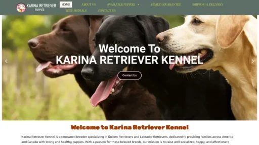 A screenshot of Karinaretrieverkennel.com