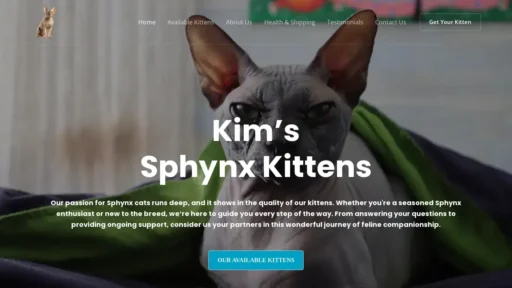 A screenshot of Kimssphynxkittens.com