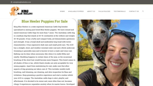 A screenshot of Kingblueheelers.com