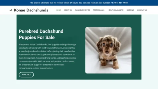 A screenshot of Konaedachshunds.com