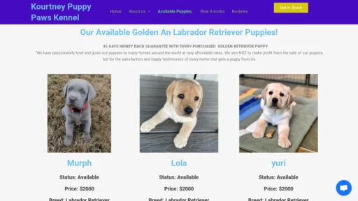 A screenshot of Kourtneypuppypaw.com