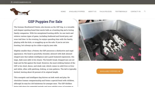 A screenshot of Lovegspkennels.com