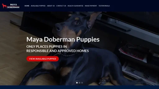 A screenshot of Mayadobermanpuppies.com