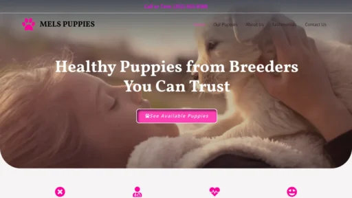 A screenshot of Melspuppies.com