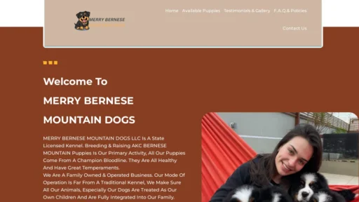A screenshot of Merrybernesemountaindogs.com