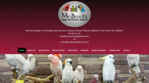 A screenshot of Mrsbensonbirds.com