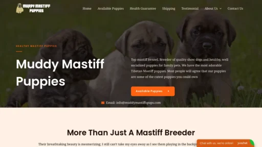 A screenshot of Muddymastiffspups.com