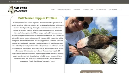 A screenshot of Newdawnbullterriers.com