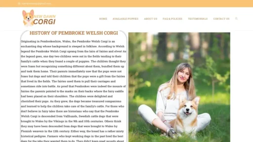 A screenshot of Newdawncorgi.com