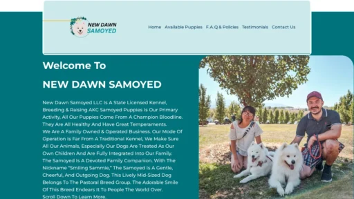 A screenshot of Newdawnsamoyed.com