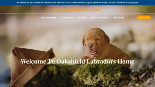 A screenshot of Oakshieldlabradorshome.com