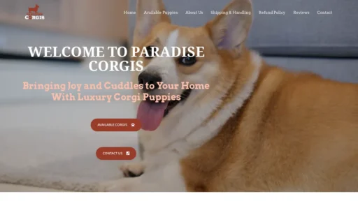 A screenshot of Paradisecorgis.com