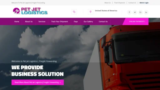 A screenshot of Petjetlogistics.com
