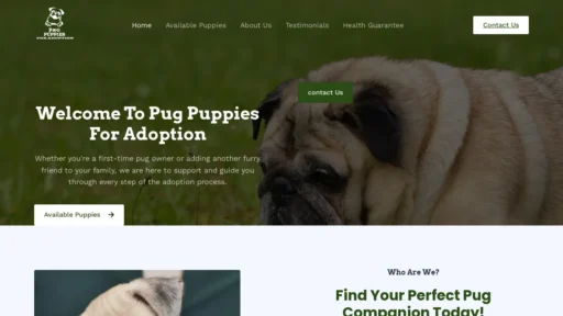 A screenshot of Pugpuppiesforadoption.com