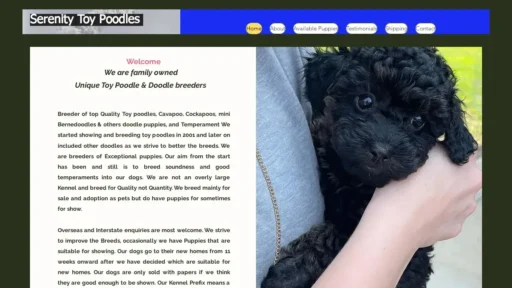 A screenshot of Serenitytoypoodles.com