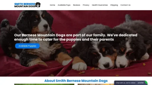 A screenshot of Smithbernesemountaindogs.com