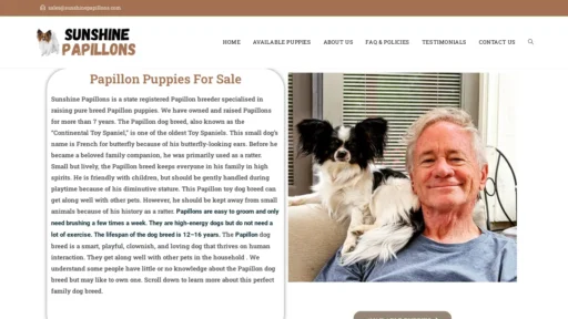 A screenshot of Sunshinepapillons.com