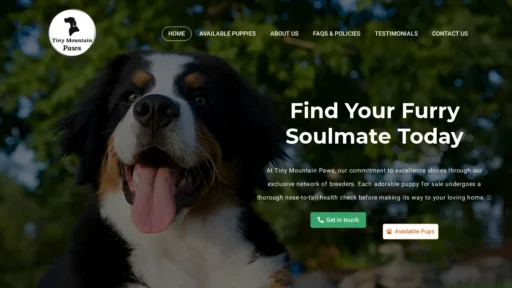 A screenshot of Tinymountainpaws.com