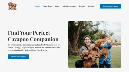 A screenshot of Tizzystherapycavapoopuppies.com