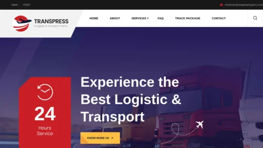 A screenshot of Transpressgloballogistics.com