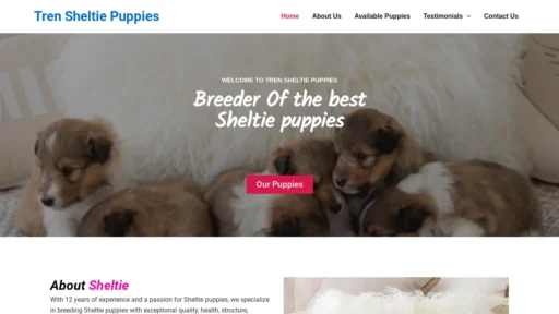 A screenshot of Trensheltiepuppies.com