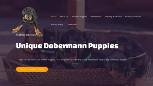 A screenshot of Uniquedobermannpuppies.com
