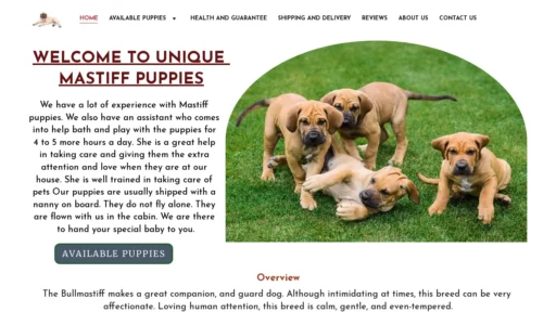 A screenshot of Uniquemastiffs.com