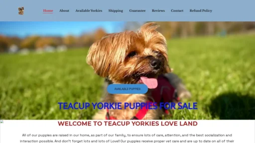 A screenshot of Yorkiesloveland.com