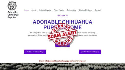 Scam Website Screenshot Adorablechihuahuapuppiesforrehoming.com