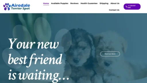 Scam Website Screenshot Airedaleterrierspot.com