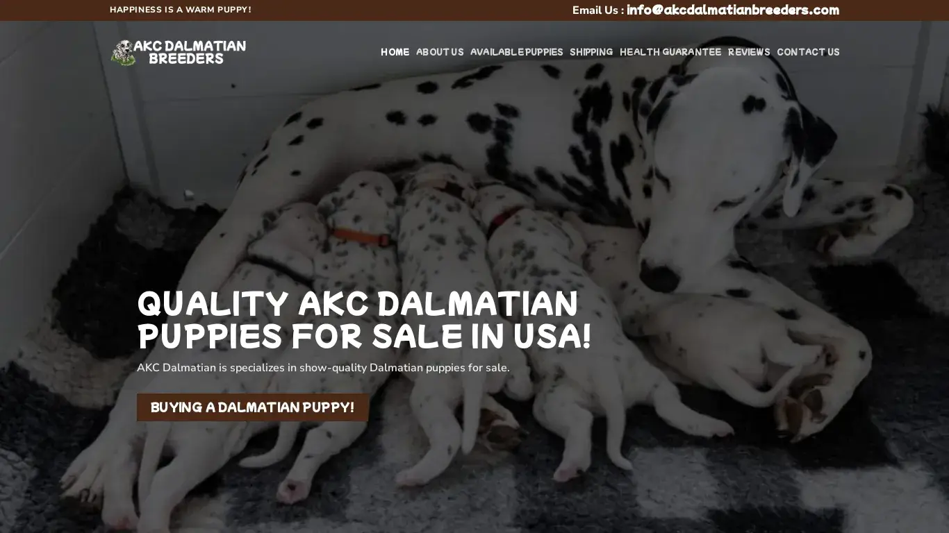 is AKC Dalmatian Breeders – Quality AKC Dalmatian puppies For Sale legit? screenshot