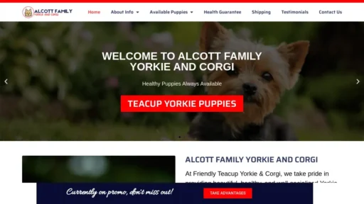 Scam Website Screenshot Alcottfamilyyorkieandcorgi.com