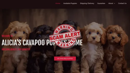 Scam Website Screenshot Aliciascavapoopuppieshome.com