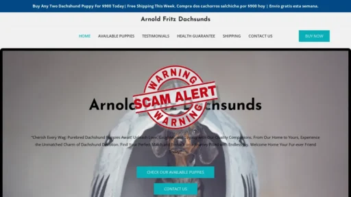 Scam Website Screenshot Arnoldfritzdachsunds.com
