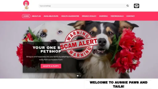 Scam Website Screenshot Aussiepawsandtails.com
